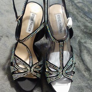 platform high heel shoes with rhinestones.